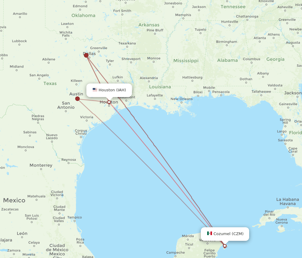 IAH-CZM flight routes