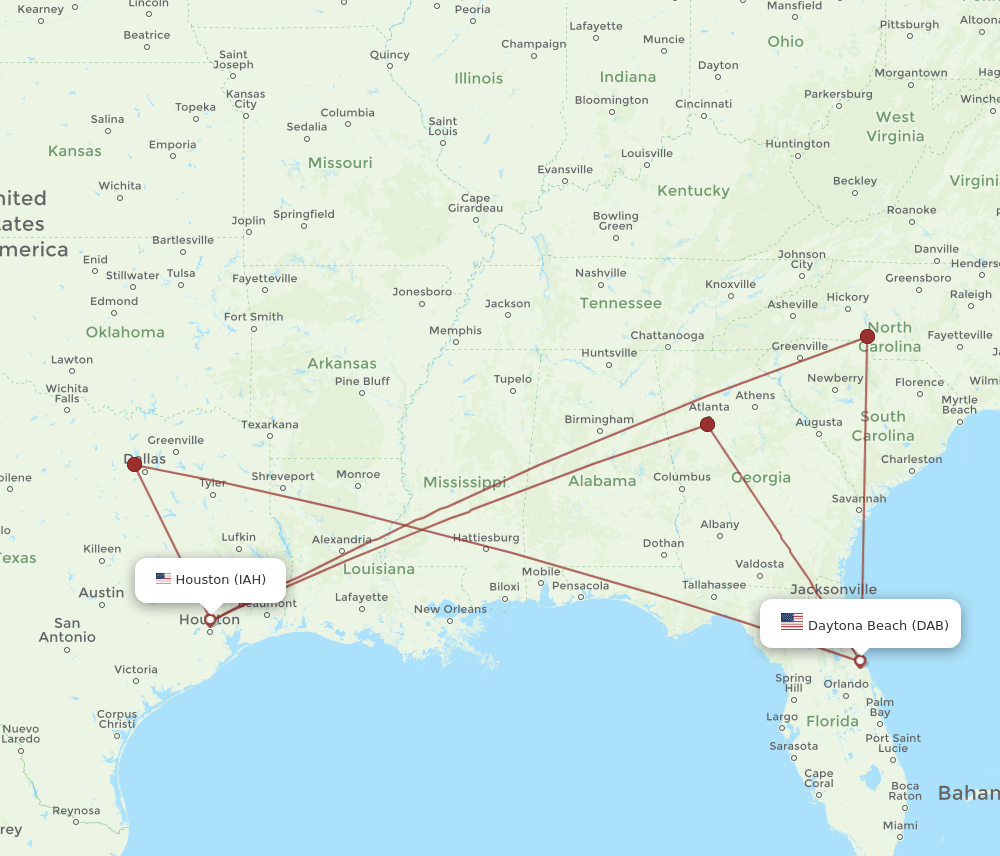 IAH-DAB flight routes