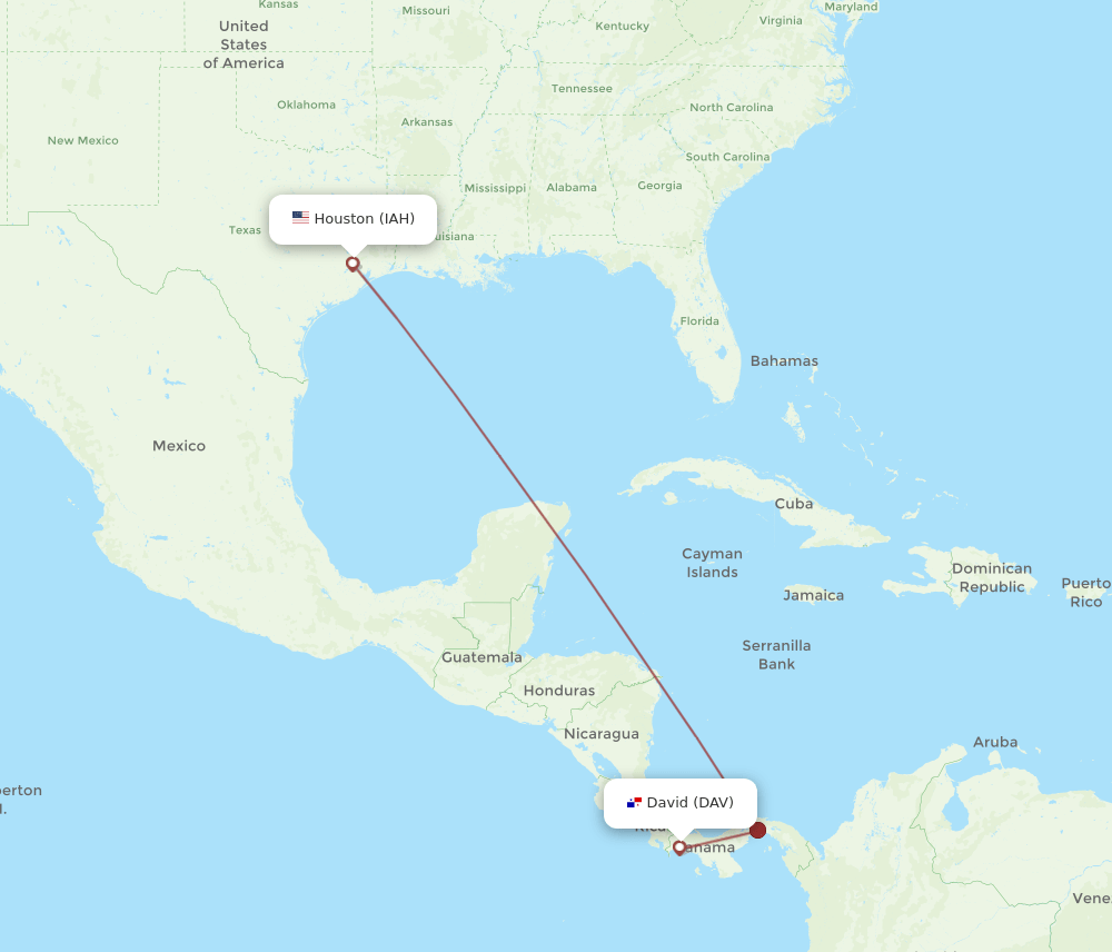 IAH-DAV flight routes