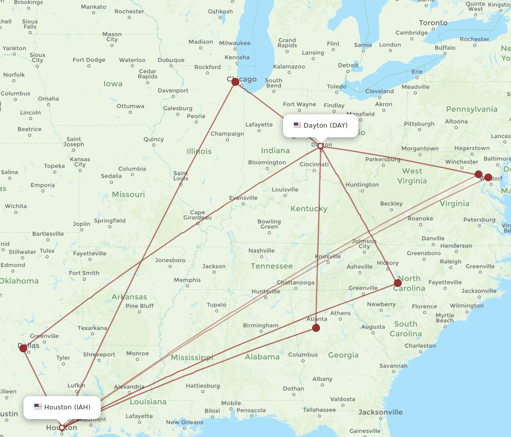 IAH-DAY flight routes