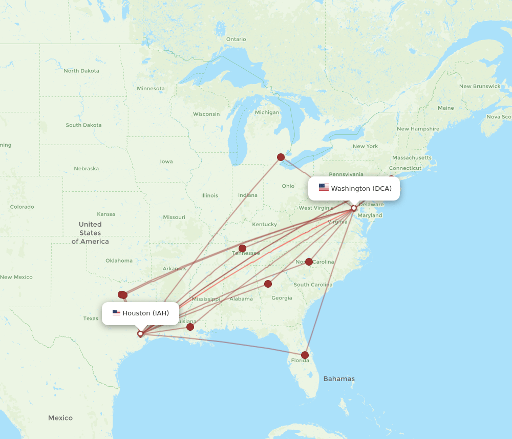 IAH-DCA flight routes