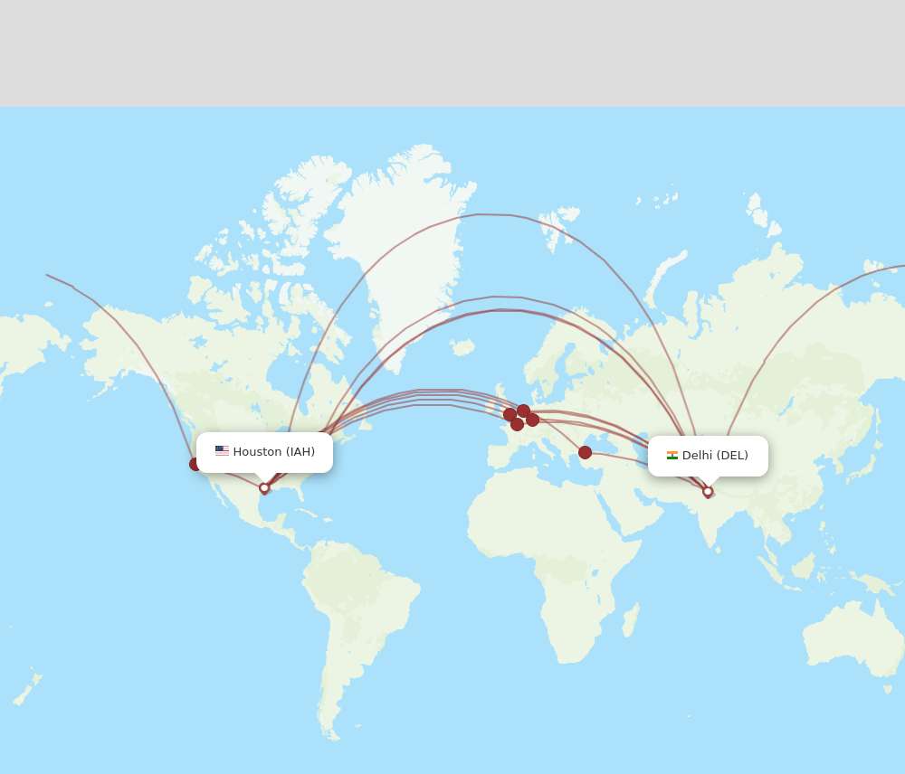 IAH to DEL flights and routes map