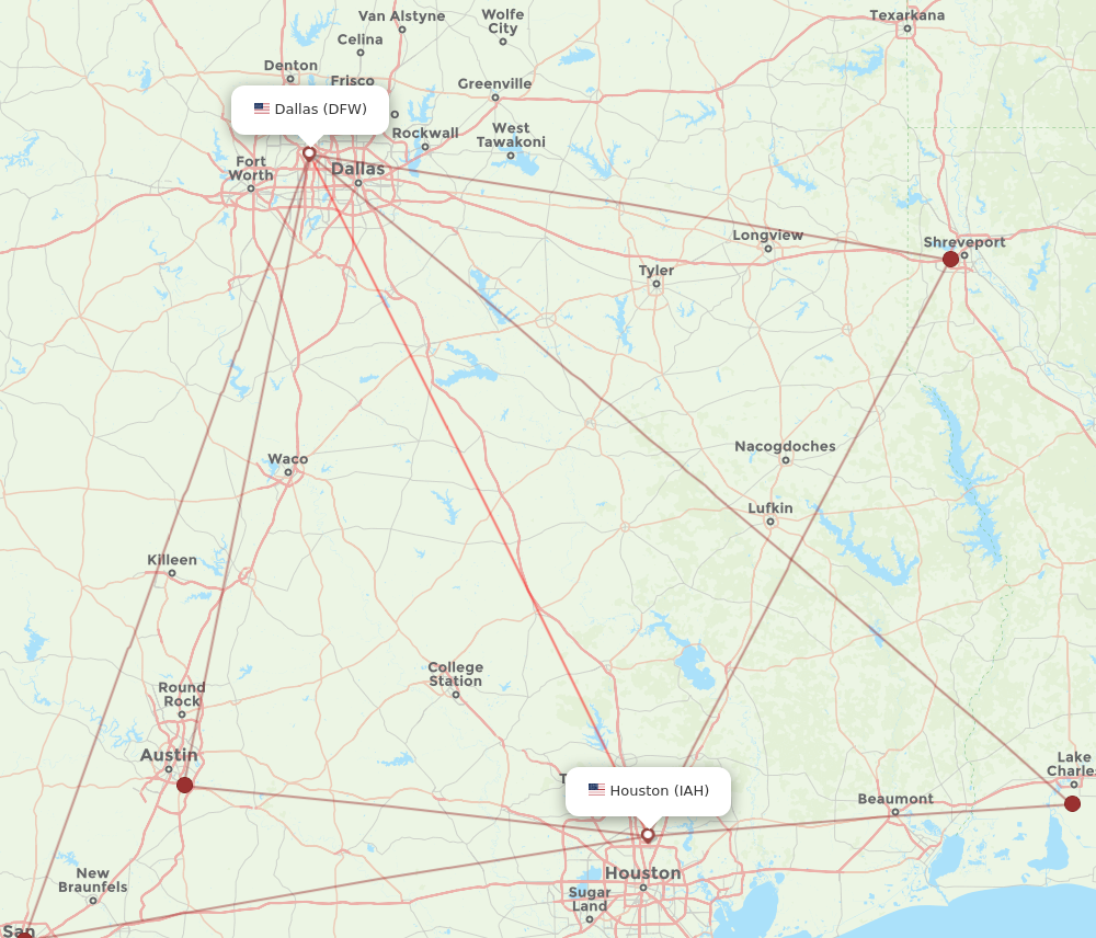 IAH - DFW route map