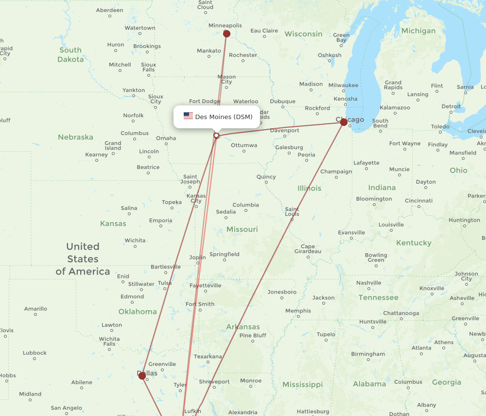 IAH-DSM flight routes
