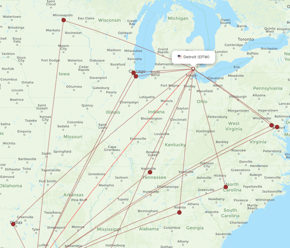 IAH-DTW flight routes