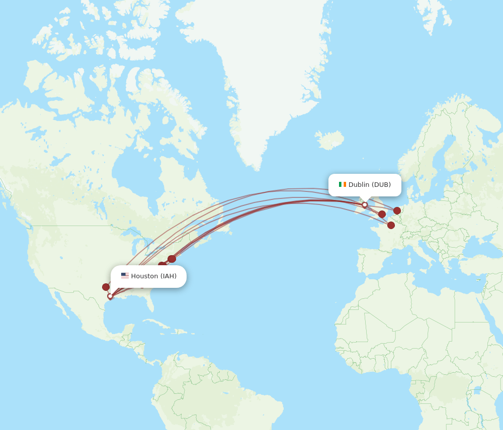 IAH to DUB flights and routes map