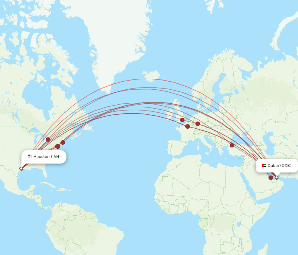 IAH-DXB flight routes