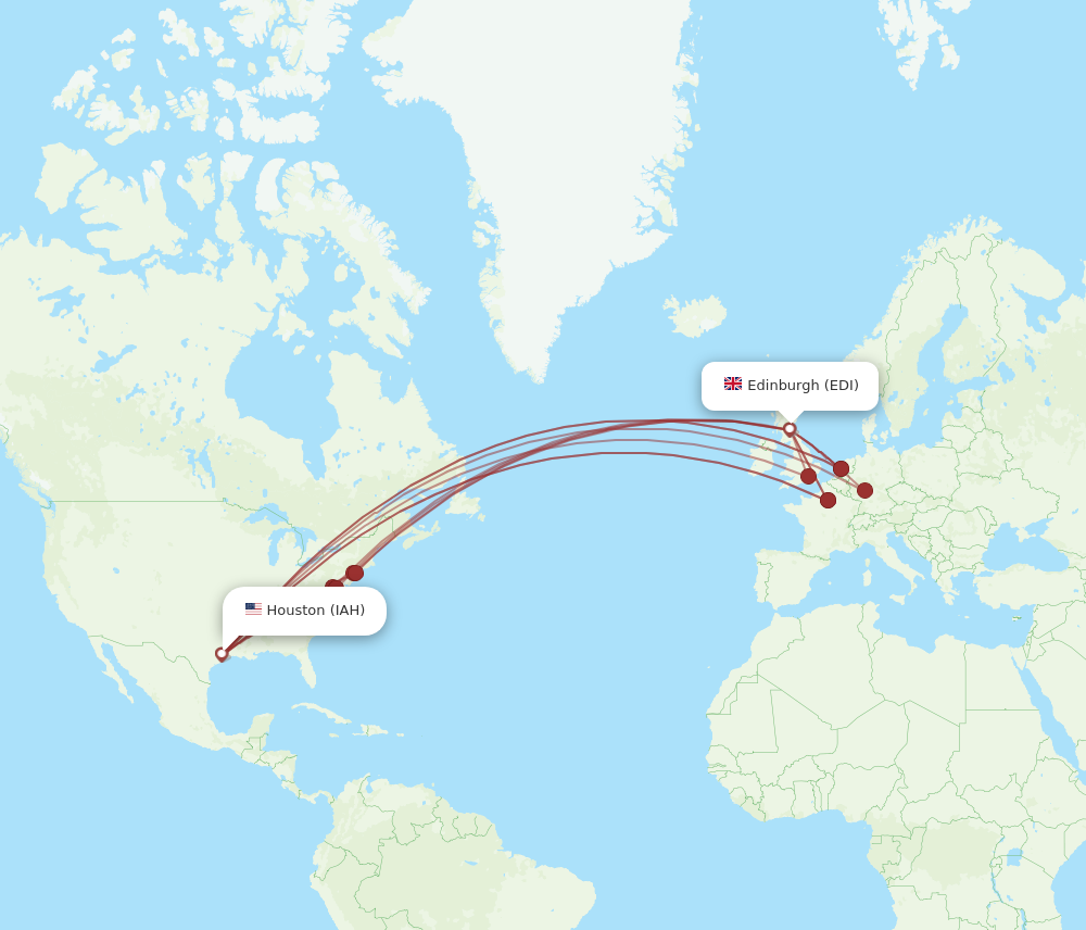 IAH to EDI flights and routes map