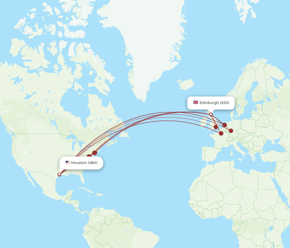 IAH to EDI flights and routes map