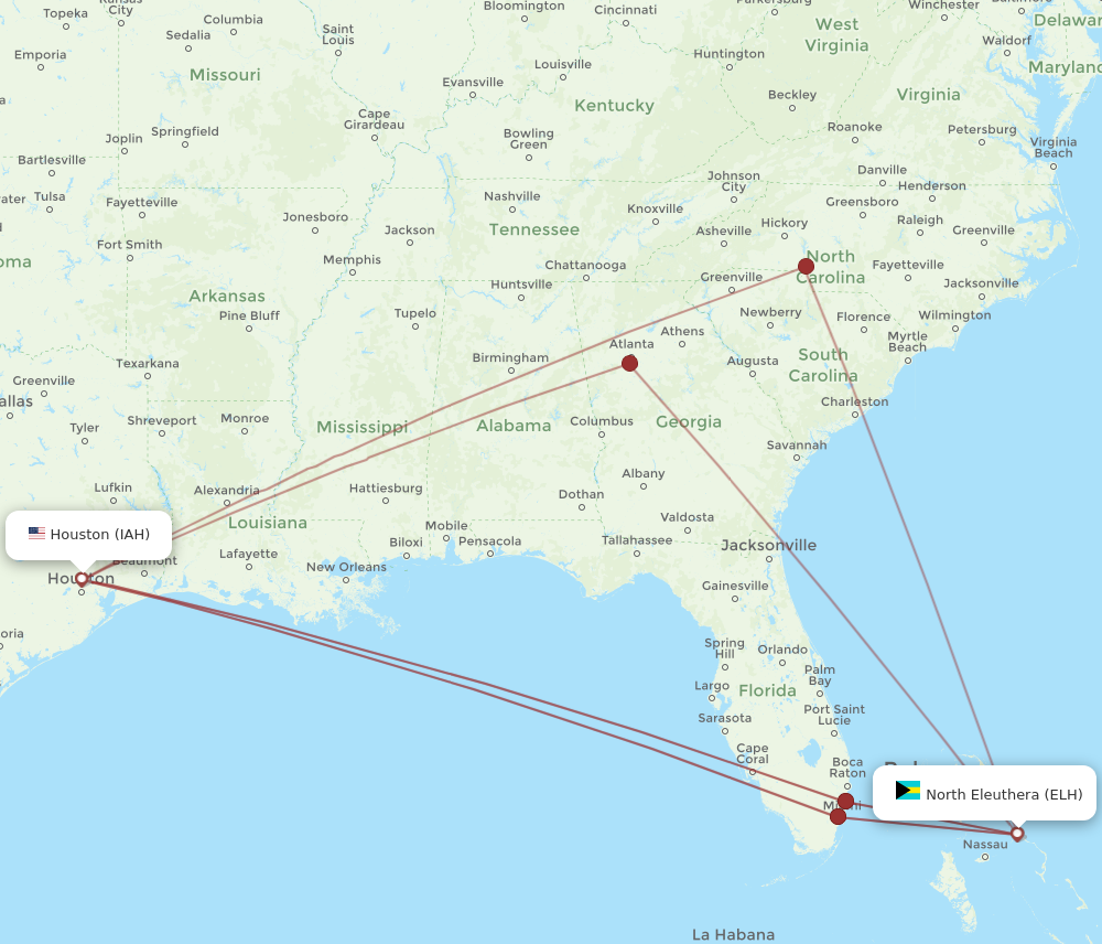 IAH to ELH flights and routes map