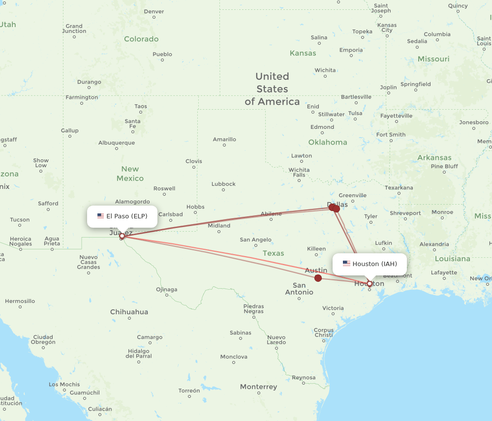 IAH-ELP flight routes