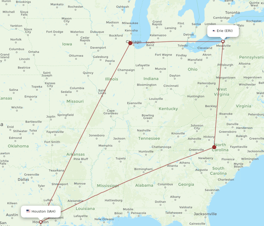 IAH-ERI flight routes