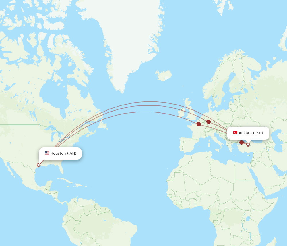 IAH-ESB flight routes