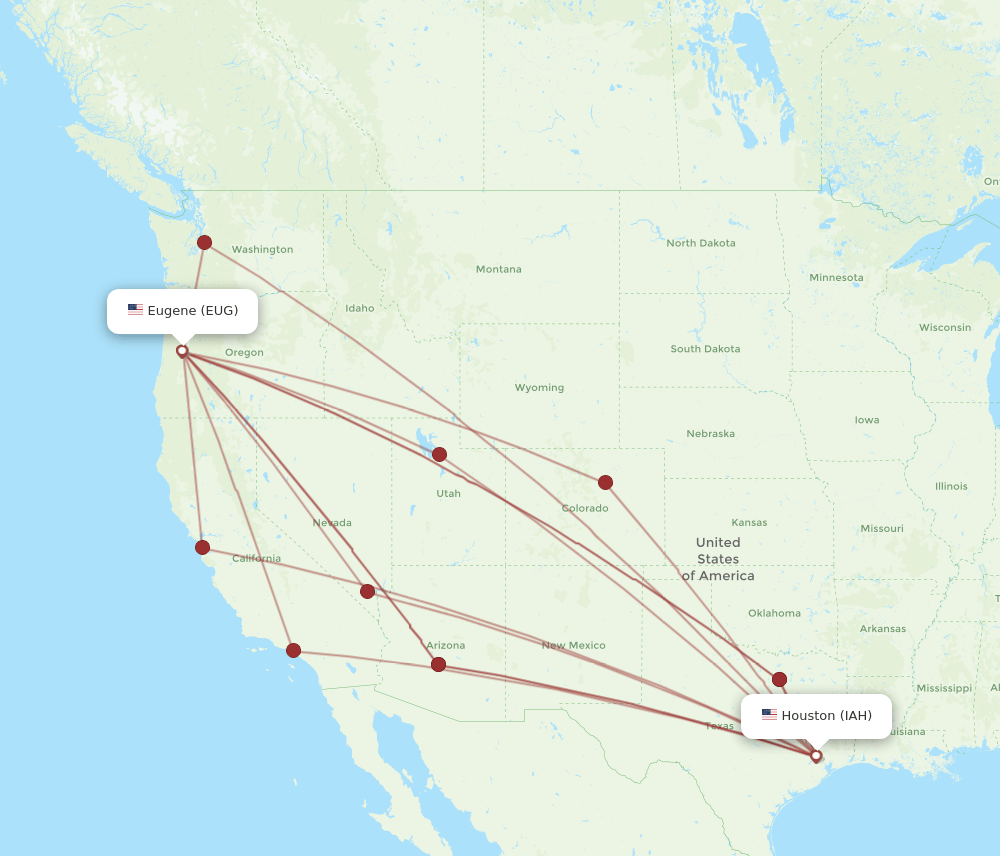 IAH to EUG flights and routes map