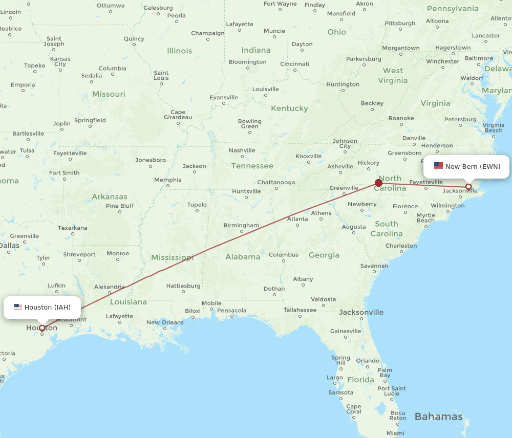 IAH-EWN flight routes