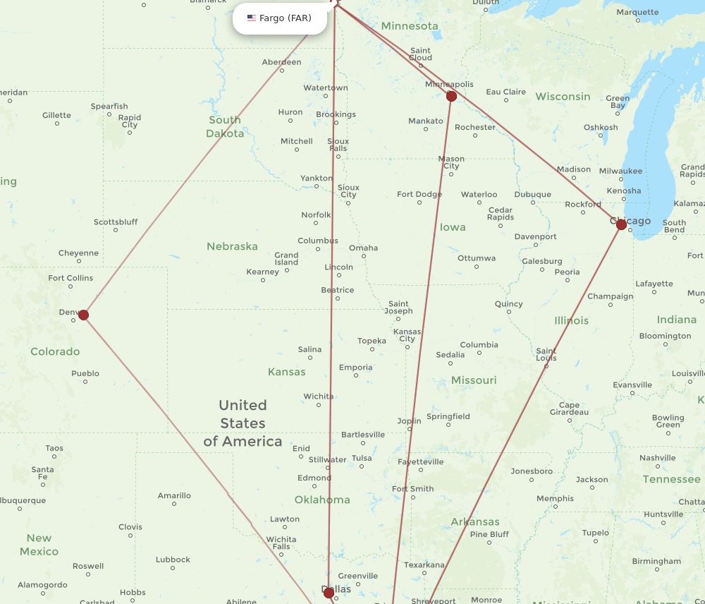 IAH to FAR flights and routes map