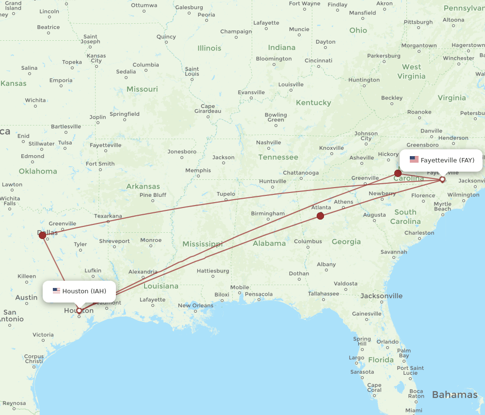 IAH-FAY flight routes