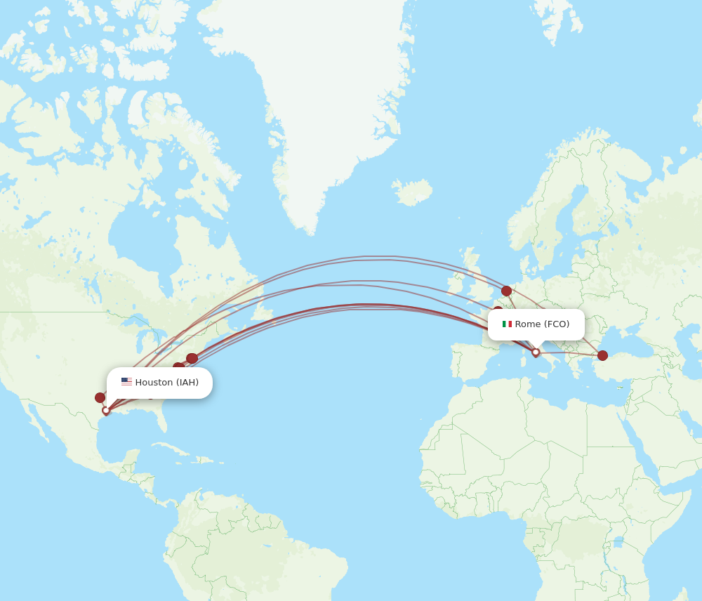 IAH to FCO flights and routes map