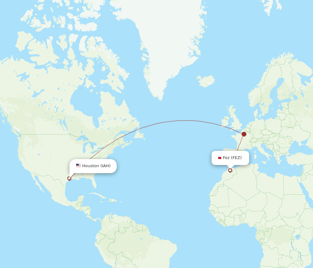 IAH-FEZ flight routes