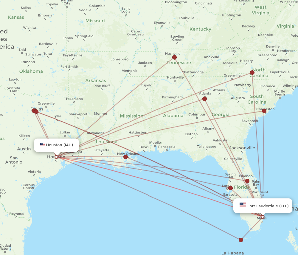 IAH to FLL flights and routes map