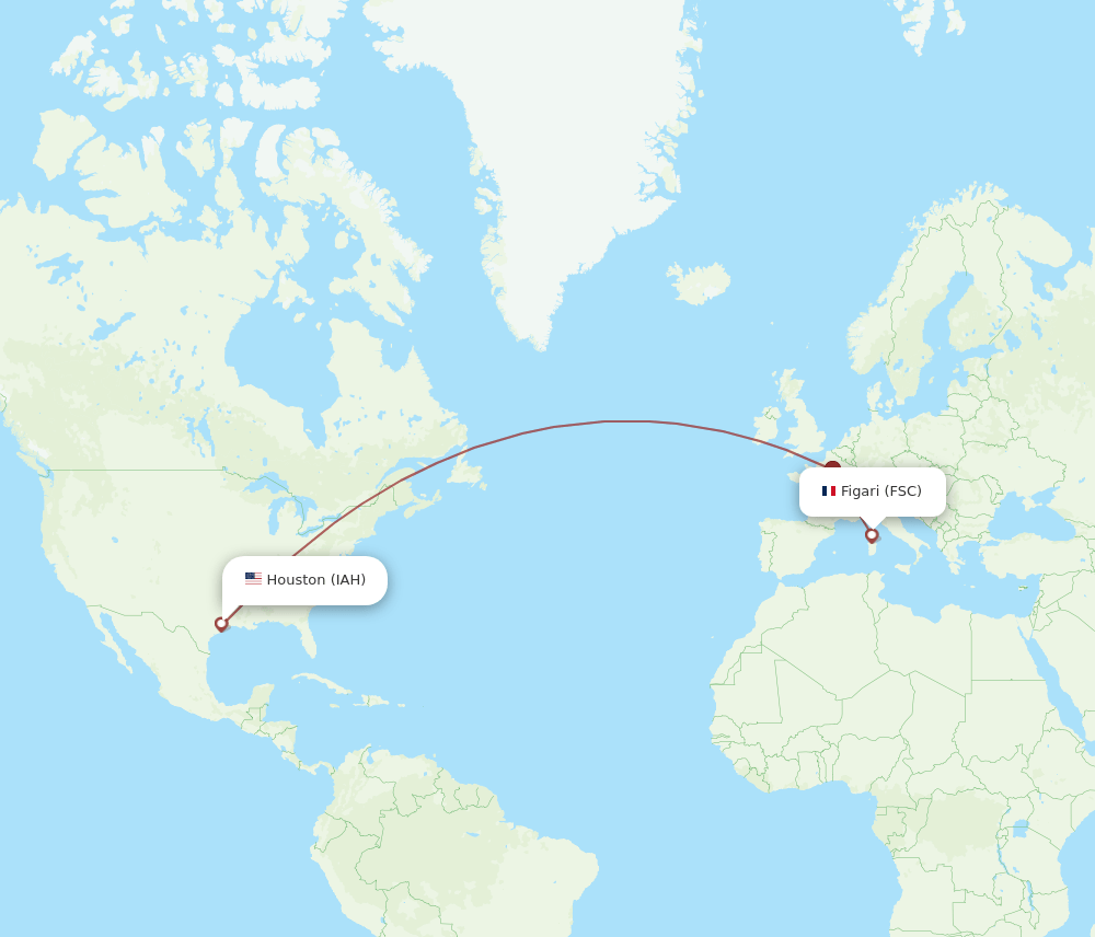 IAH-FSC flight routes