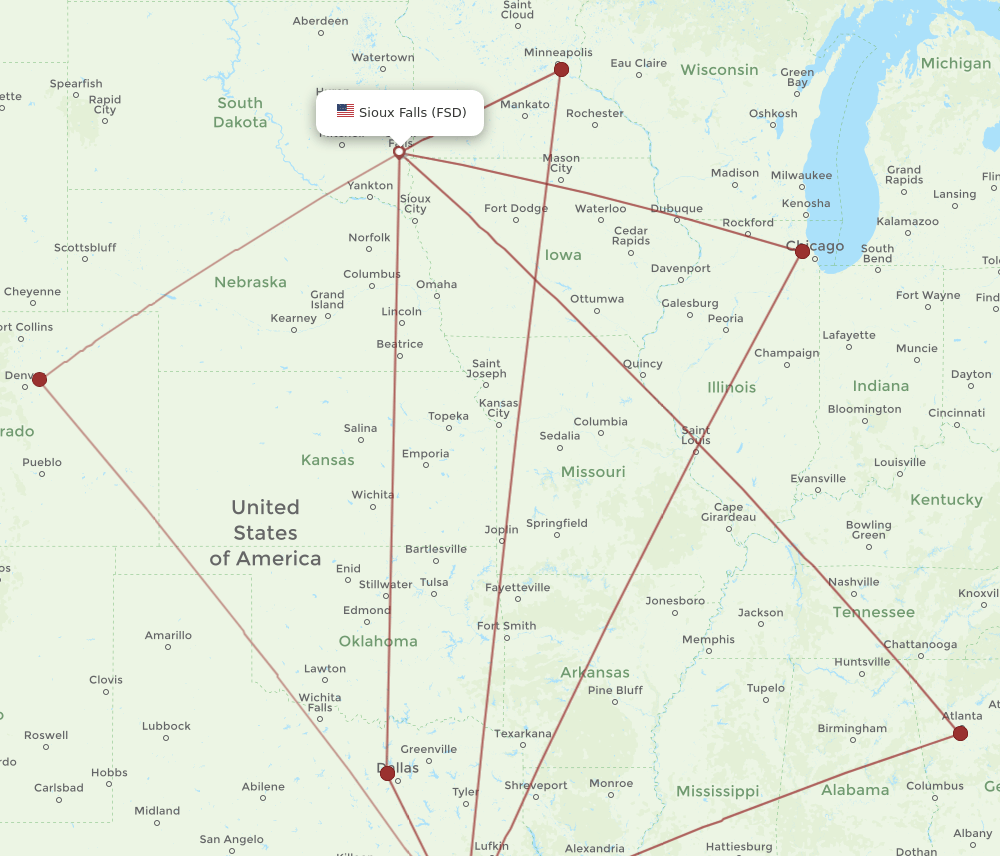 IAH-FSD flight routes