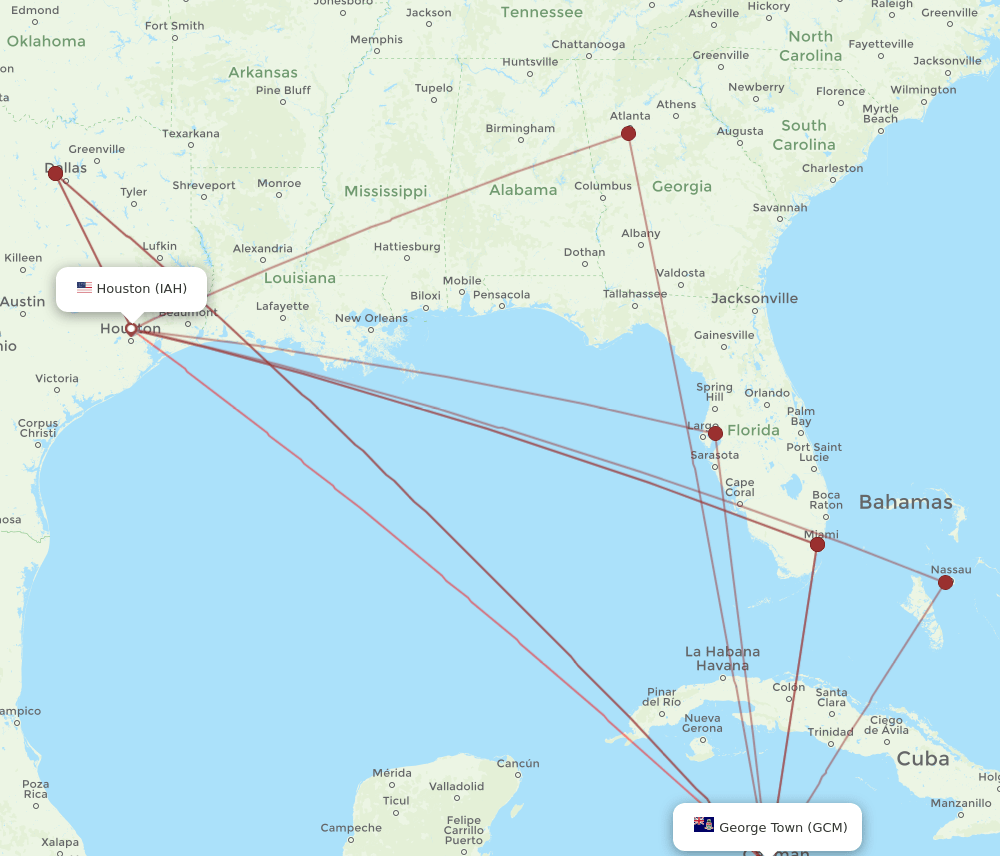 IAH-GCM flight routes