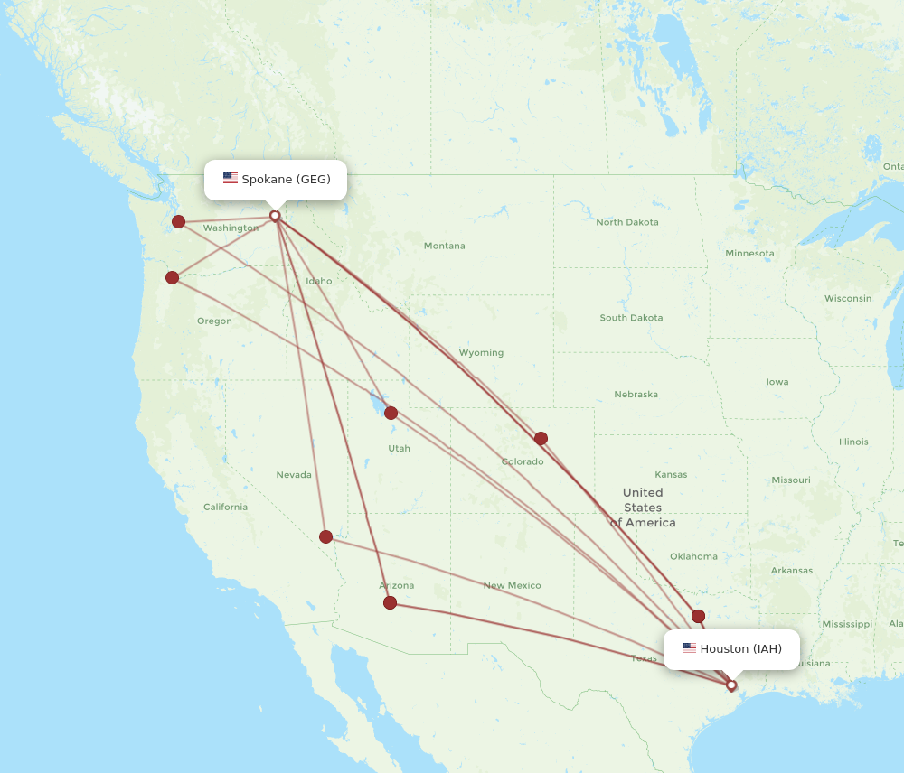 IAH to GEG flights and routes map