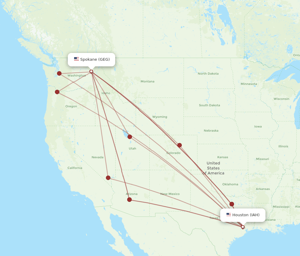 IAH-GEG flight routes