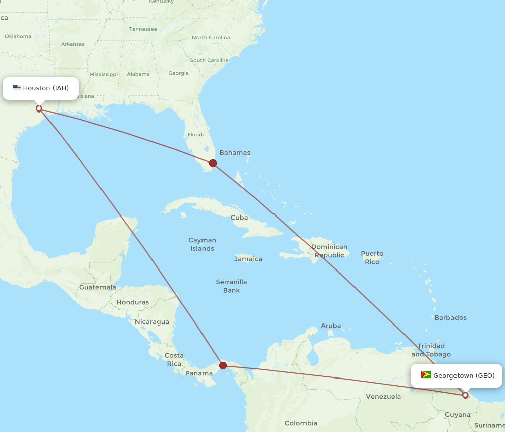 IAH to GEO flights and routes map