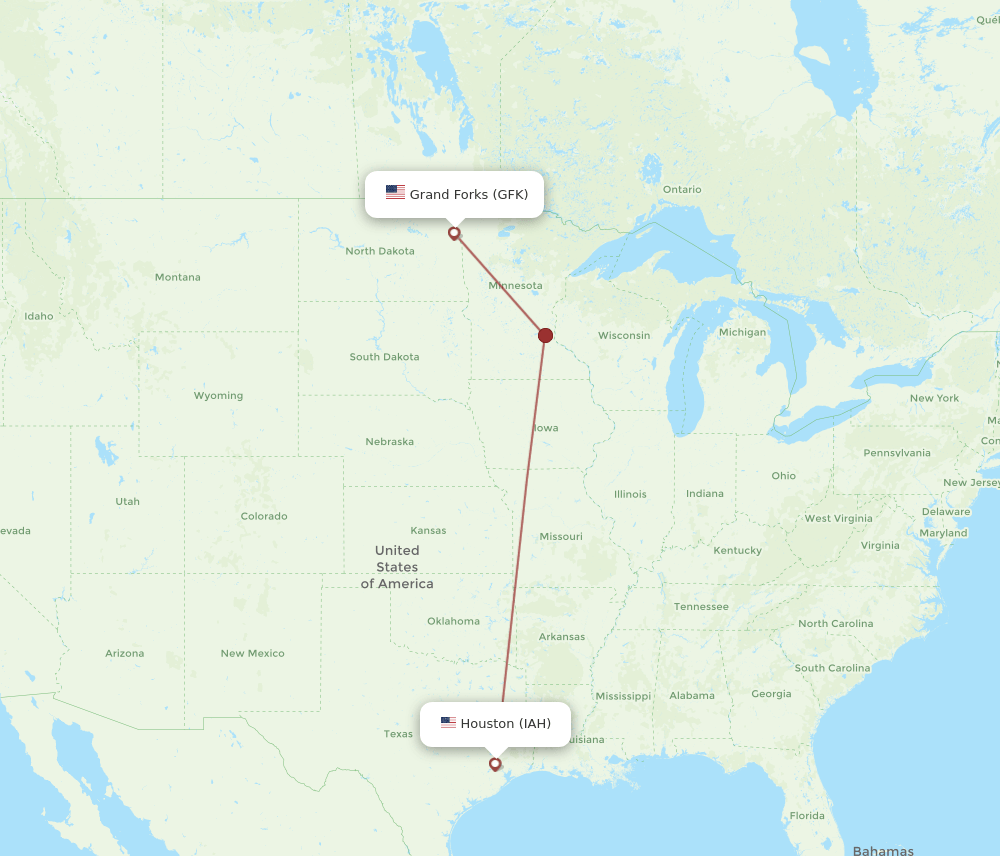 IAH-GFK flight routes