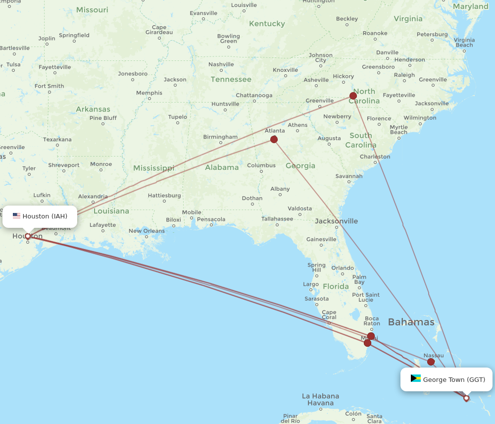 IAH to GGT flights and routes map