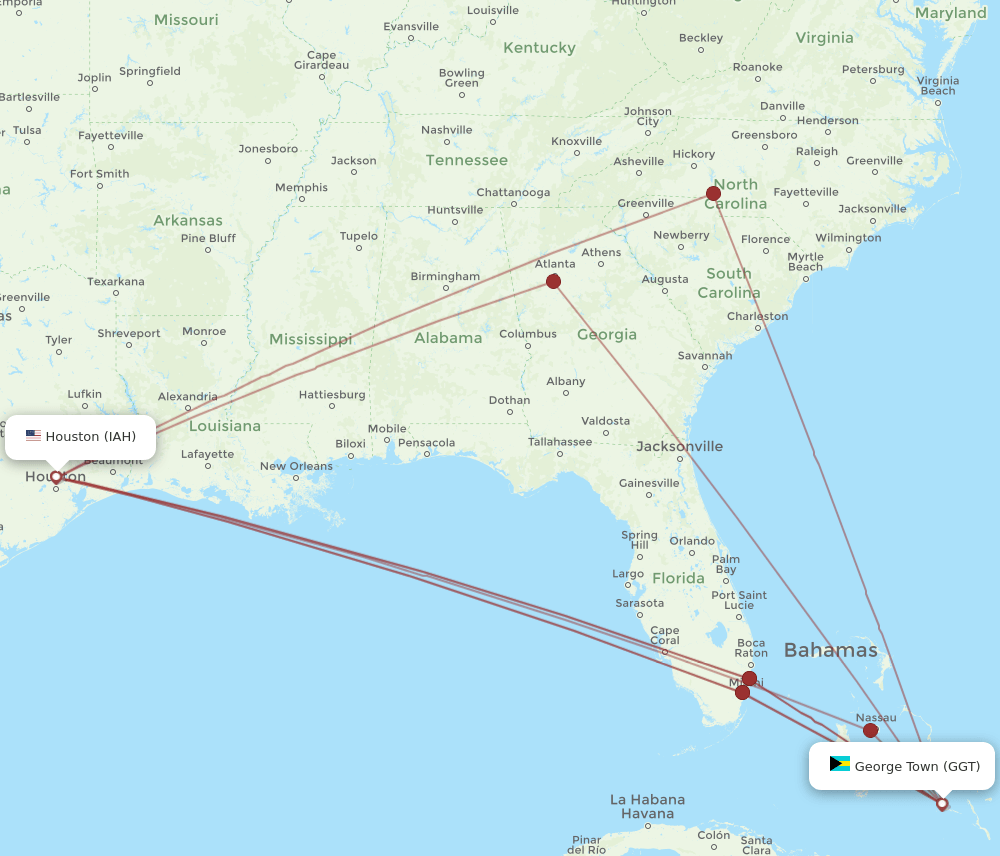 IAH-GGT flight routes