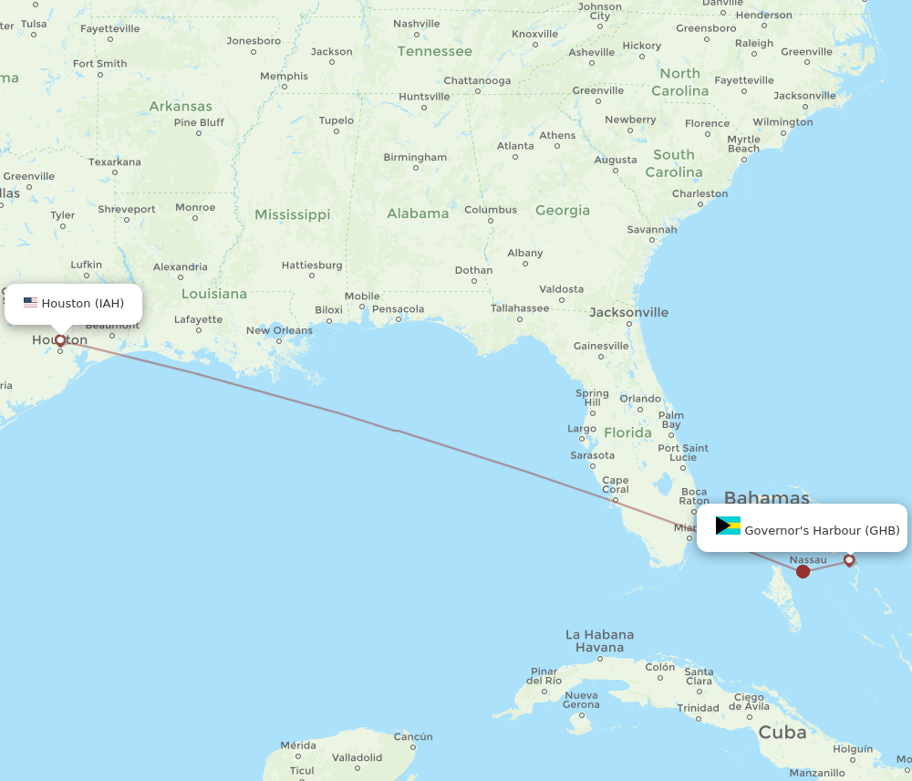 IAH-GHB flight routes