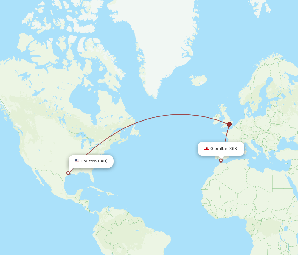 Gibraltar - Houston route map and flight paths