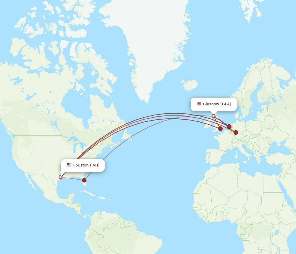 IAH to GLA flights and routes map