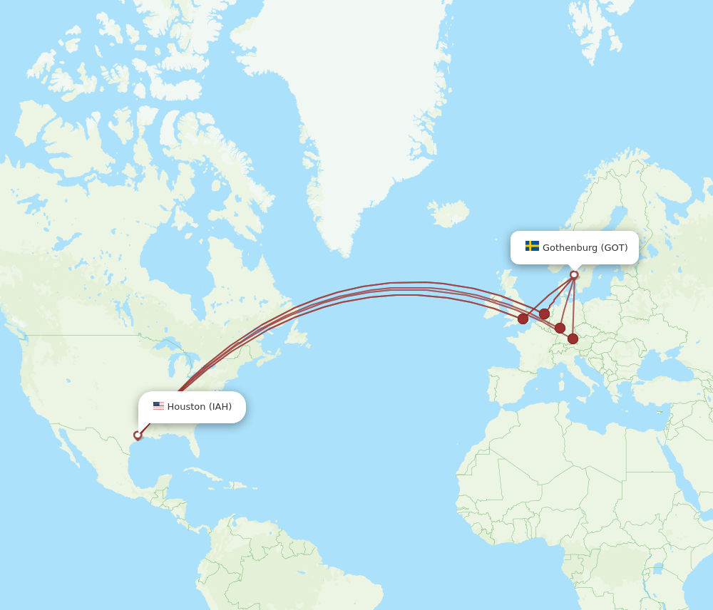 IAH to GOT flights and routes map