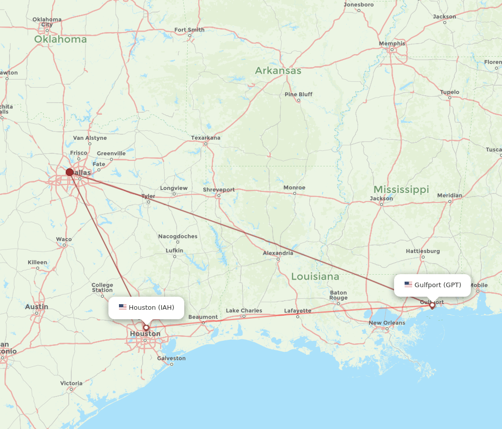 IAH-GPT flight routes