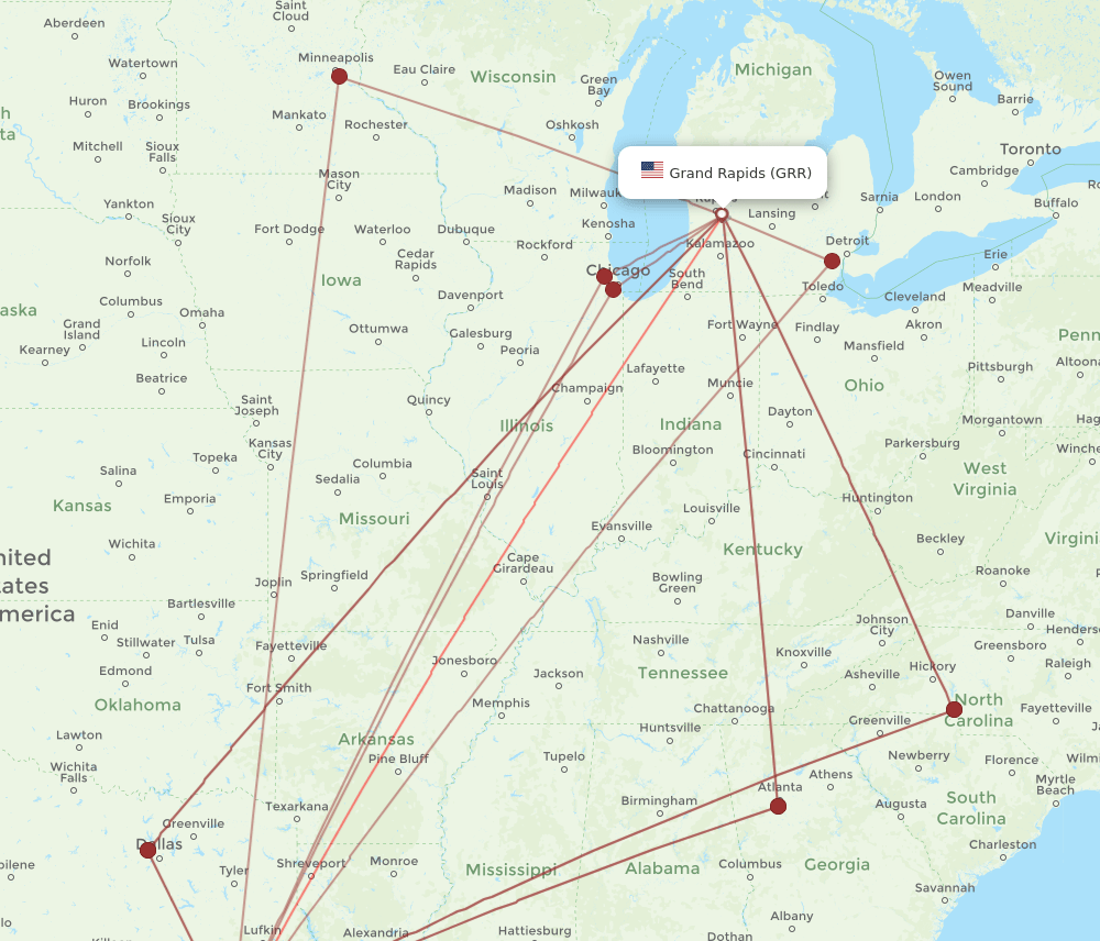 IAH-GRR flight routes