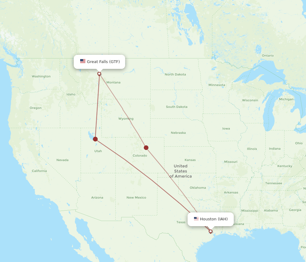IAH to GTF flights and routes map