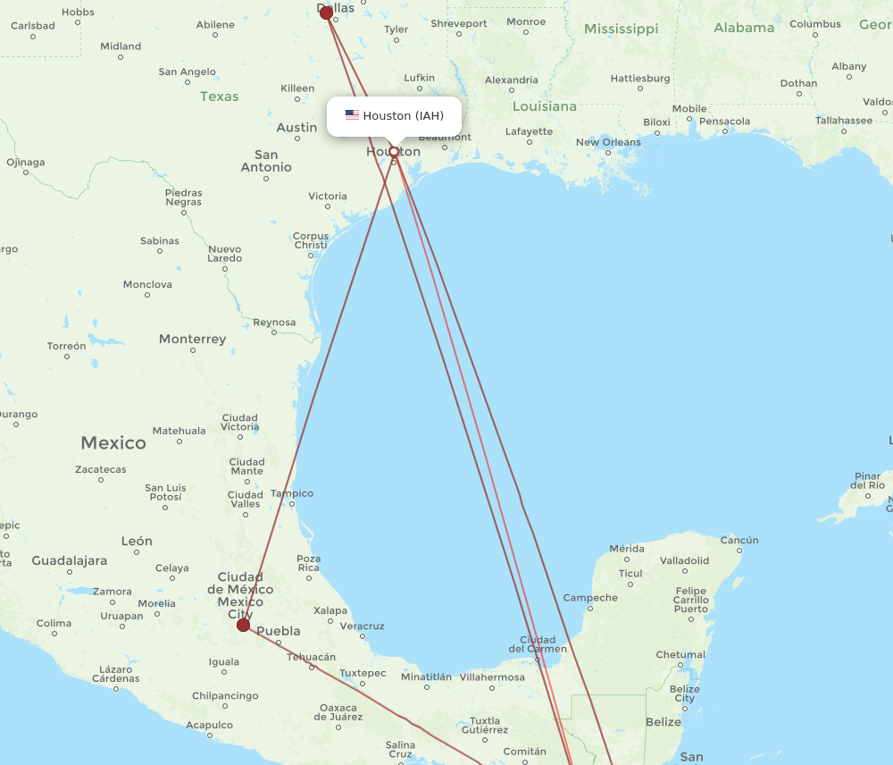 IAH to GUA flights and routes map