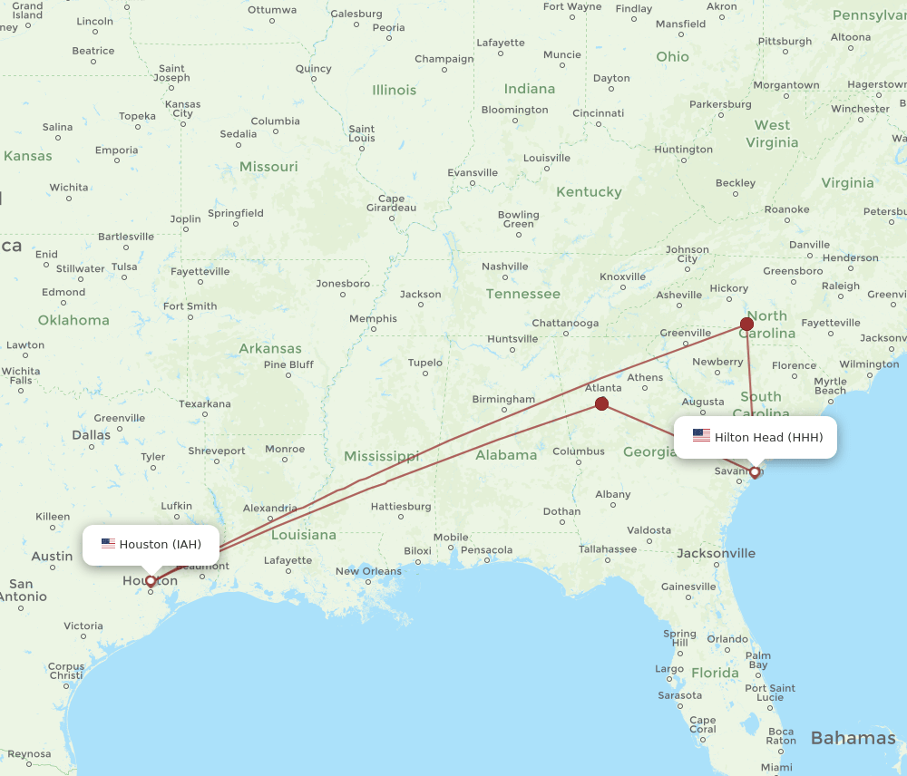 IAH-HHH flight routes