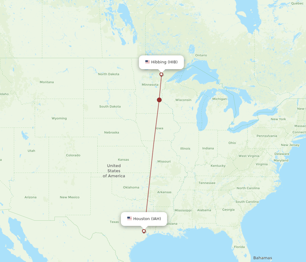 IAH-HIB flight routes
