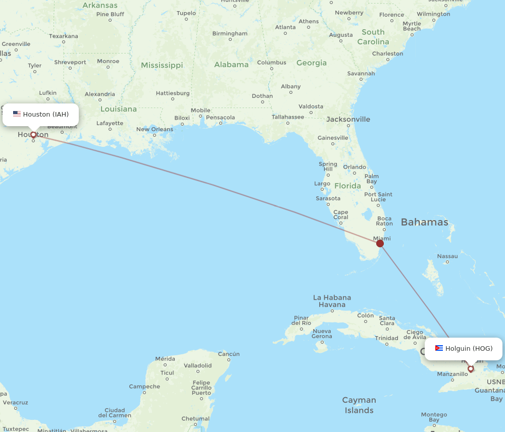 IAH to HOG flights and routes map