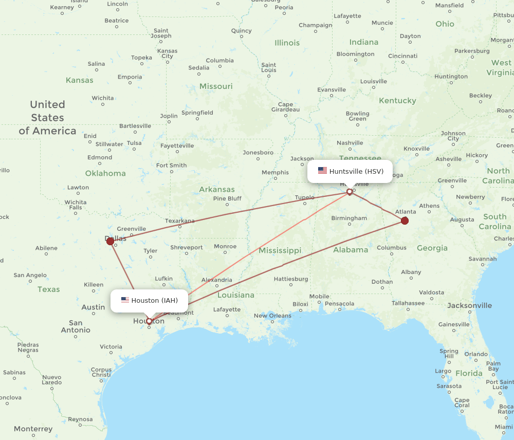 IAH-HSV flight routes