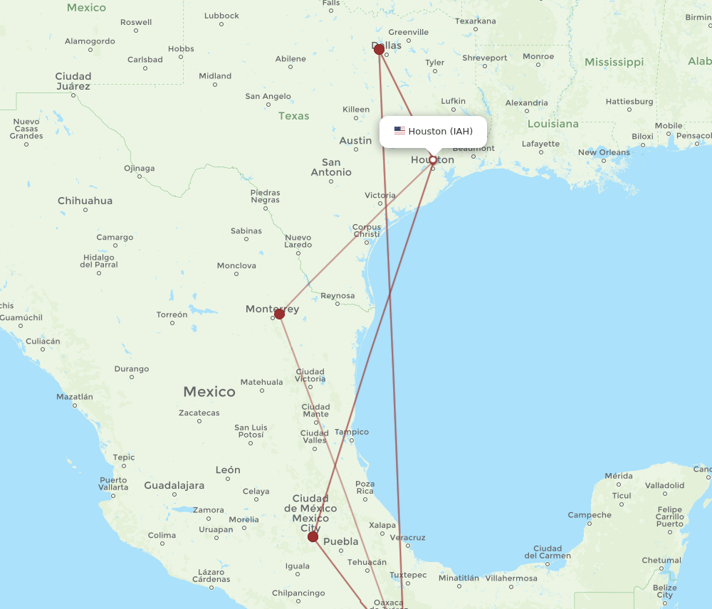 IAH-HUX flight routes