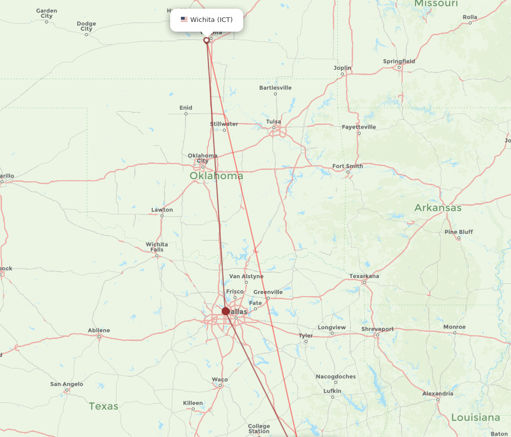 IAH to ICT flights and routes map