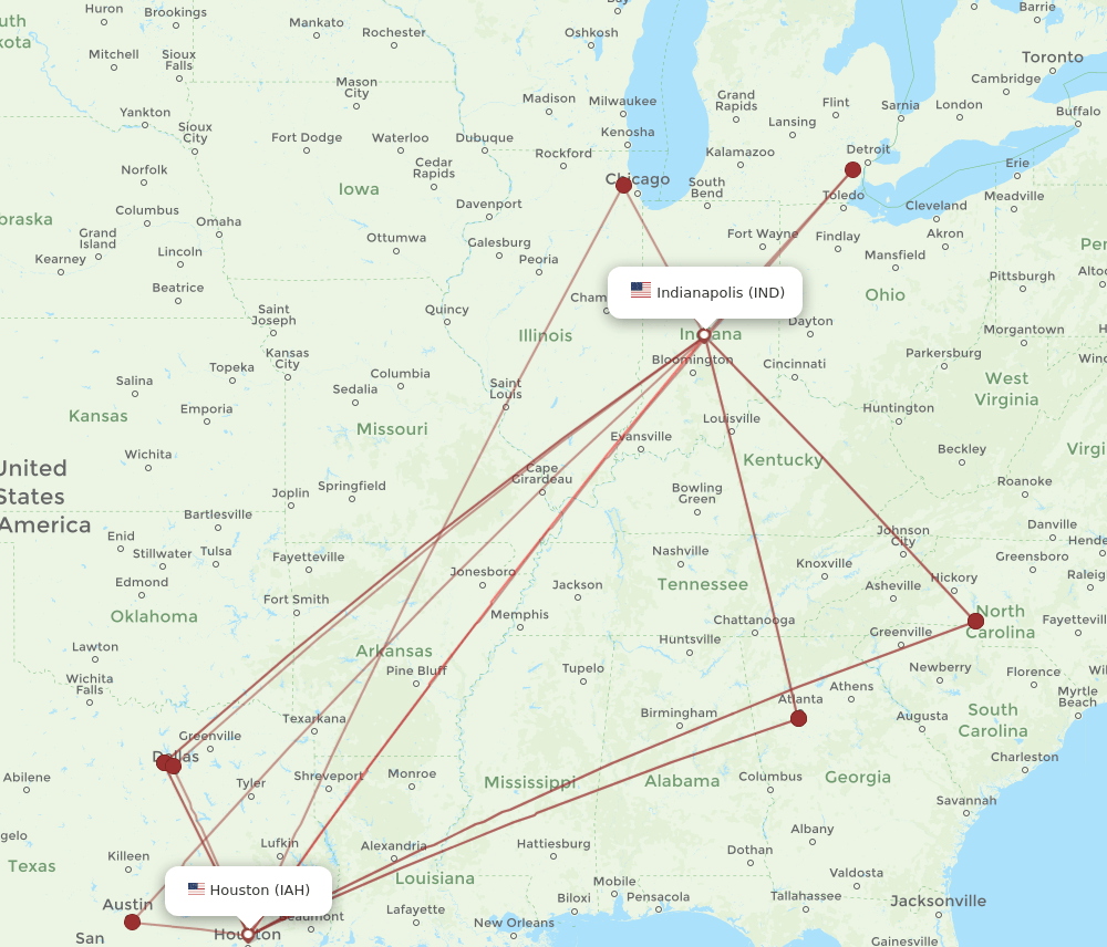 IAH-IND flight routes