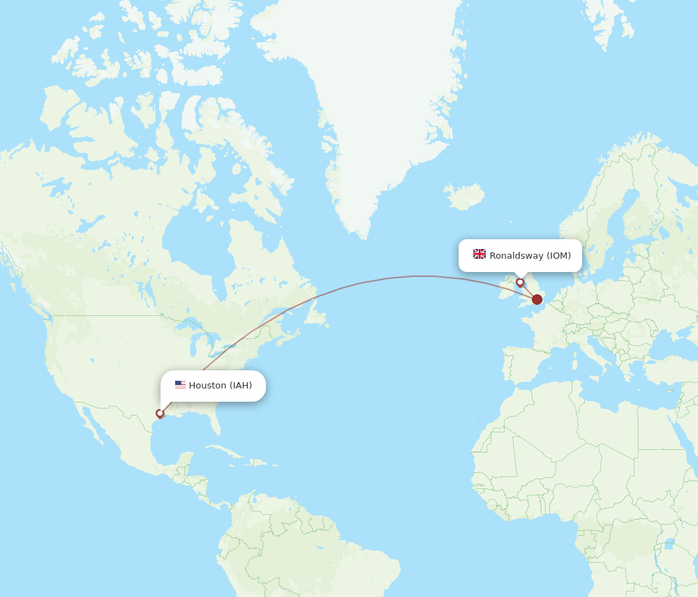 IOM to IAH flights and routes map