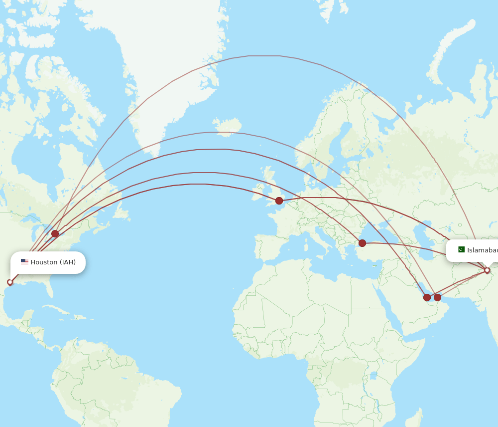 IAH-ISB flight routes